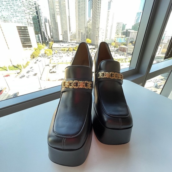 Sam Edelman Rowe Black Leather 70's Retro Boho Platform Heel Loafer Size 8.5 - Picture 3 of 4